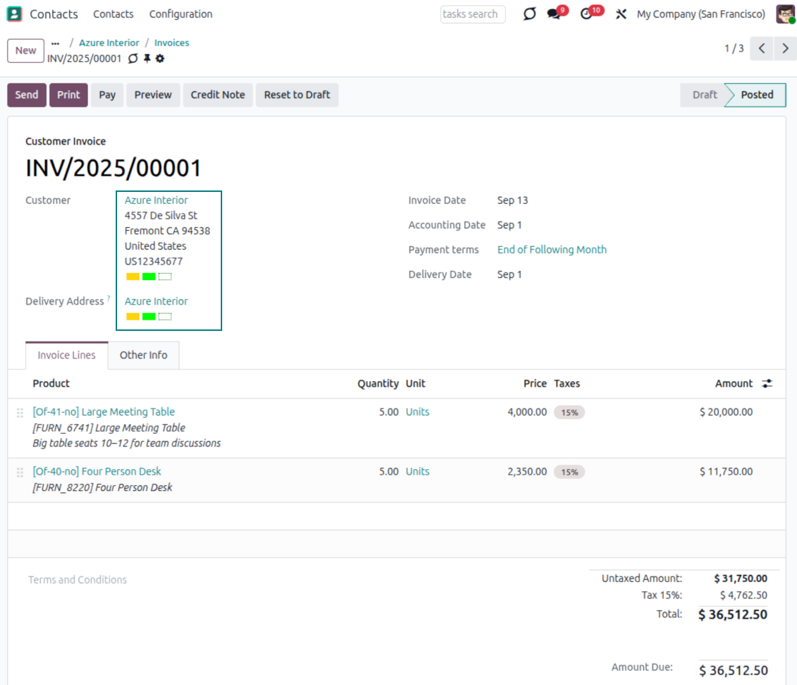 Invoice: color codes