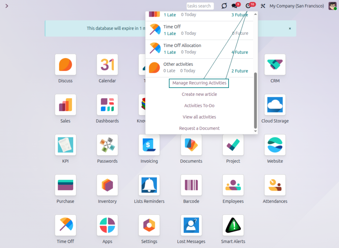 Header entry for repeated activities