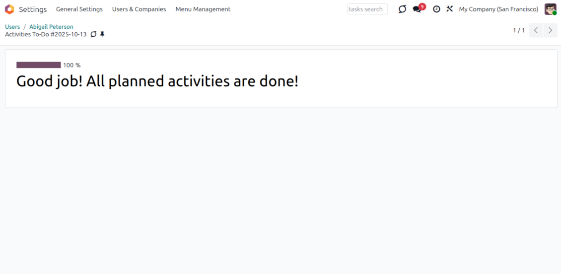 Activities to-do: the final success page