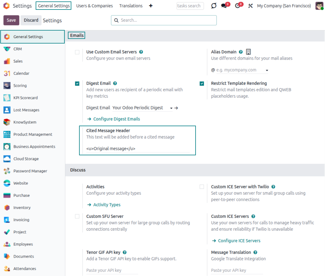 Cited message header setting