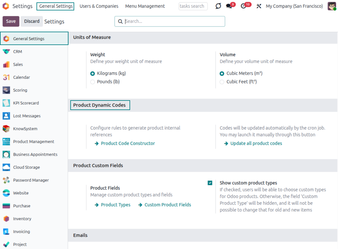 Product coding rules and settings
