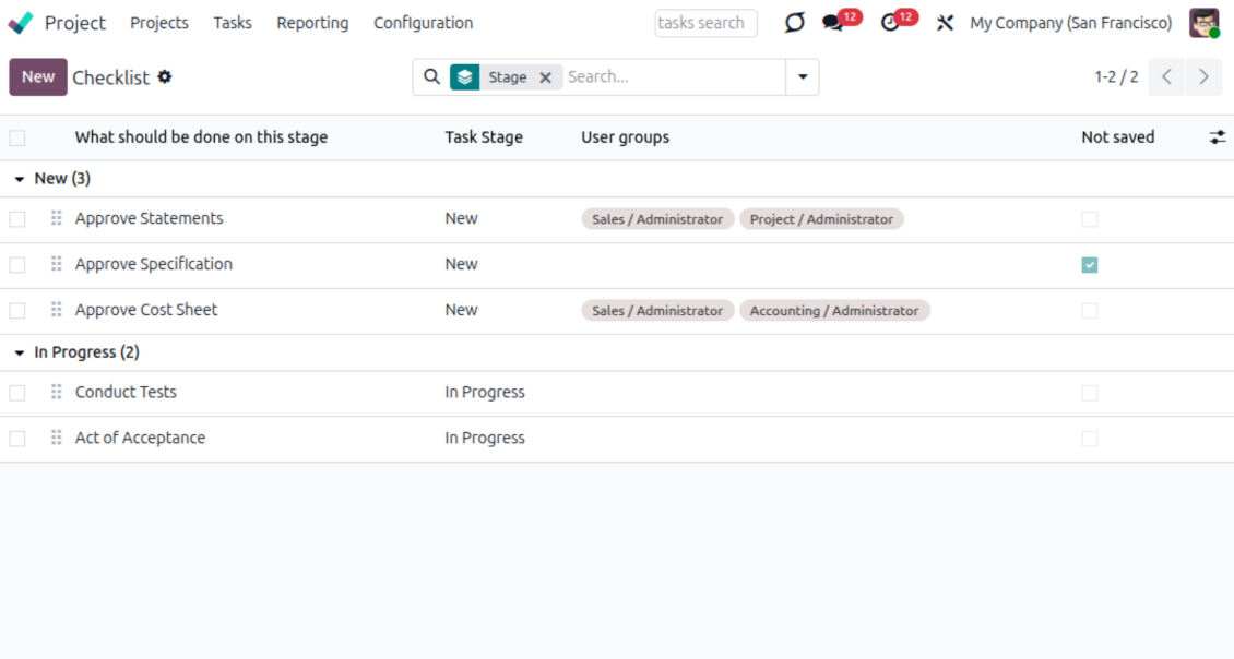 Manage project check items