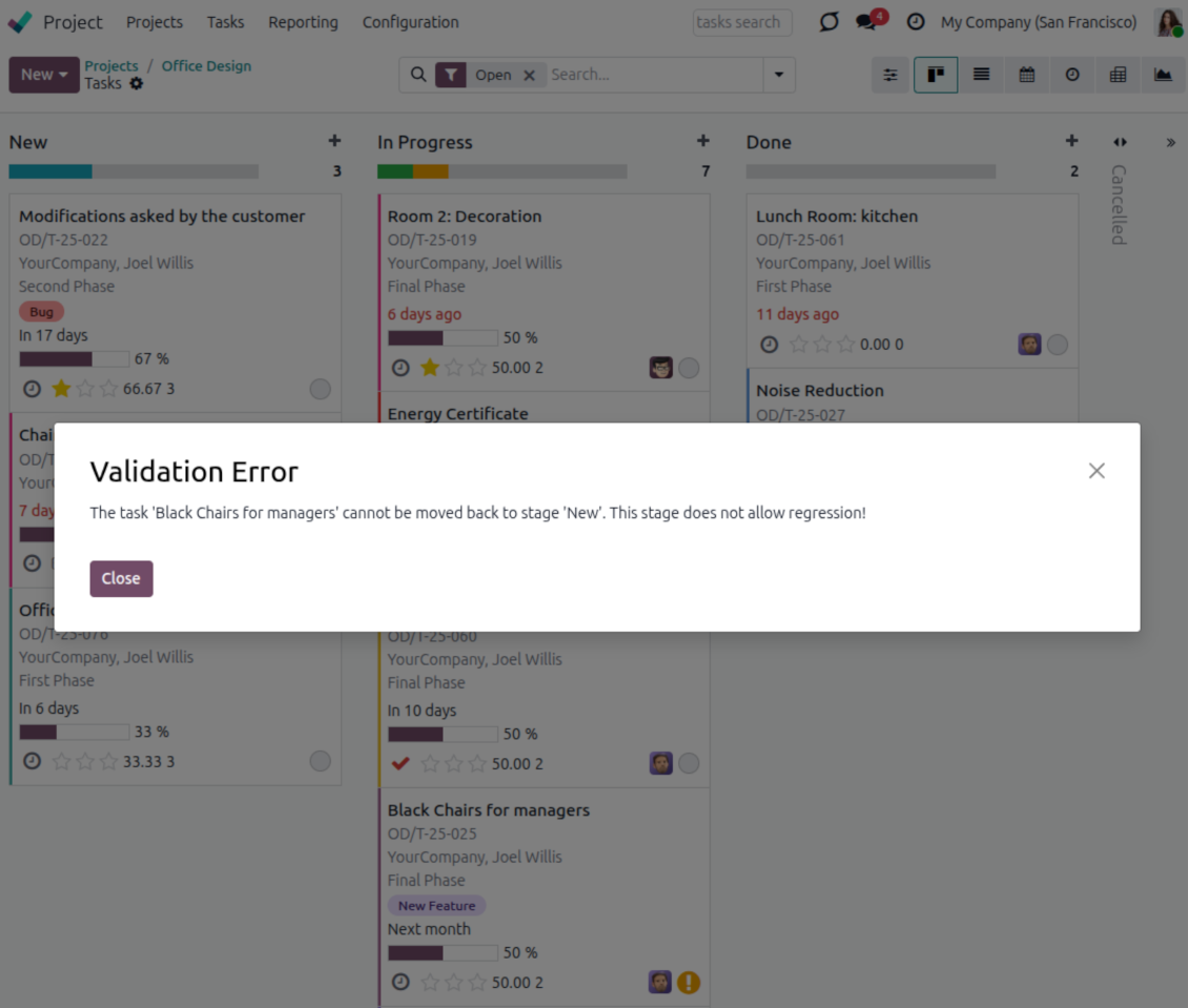 Odoo project warning: moving back is restricted