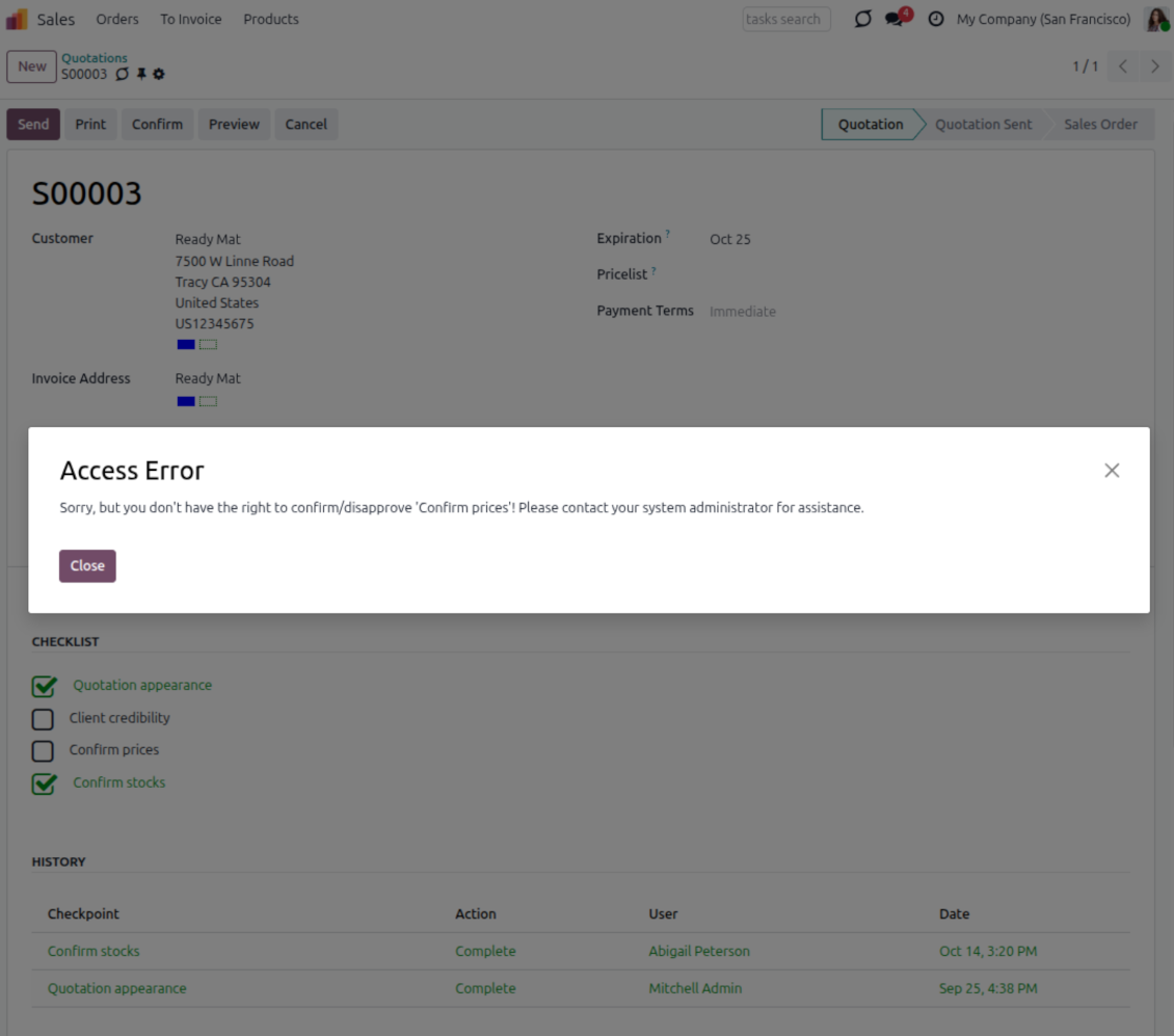 User groups per sales checkpoint