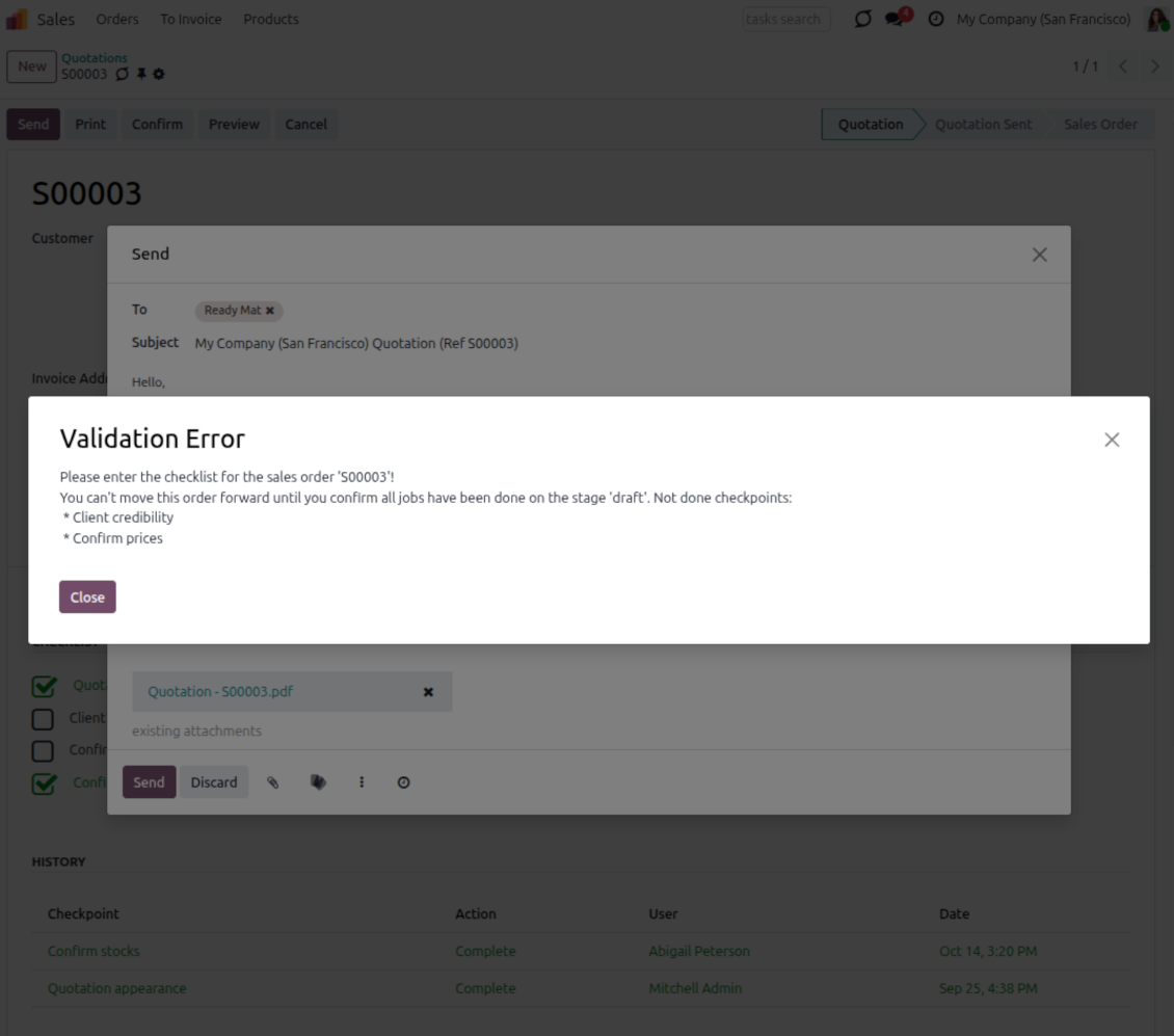 Validation error: the checklist is not approved