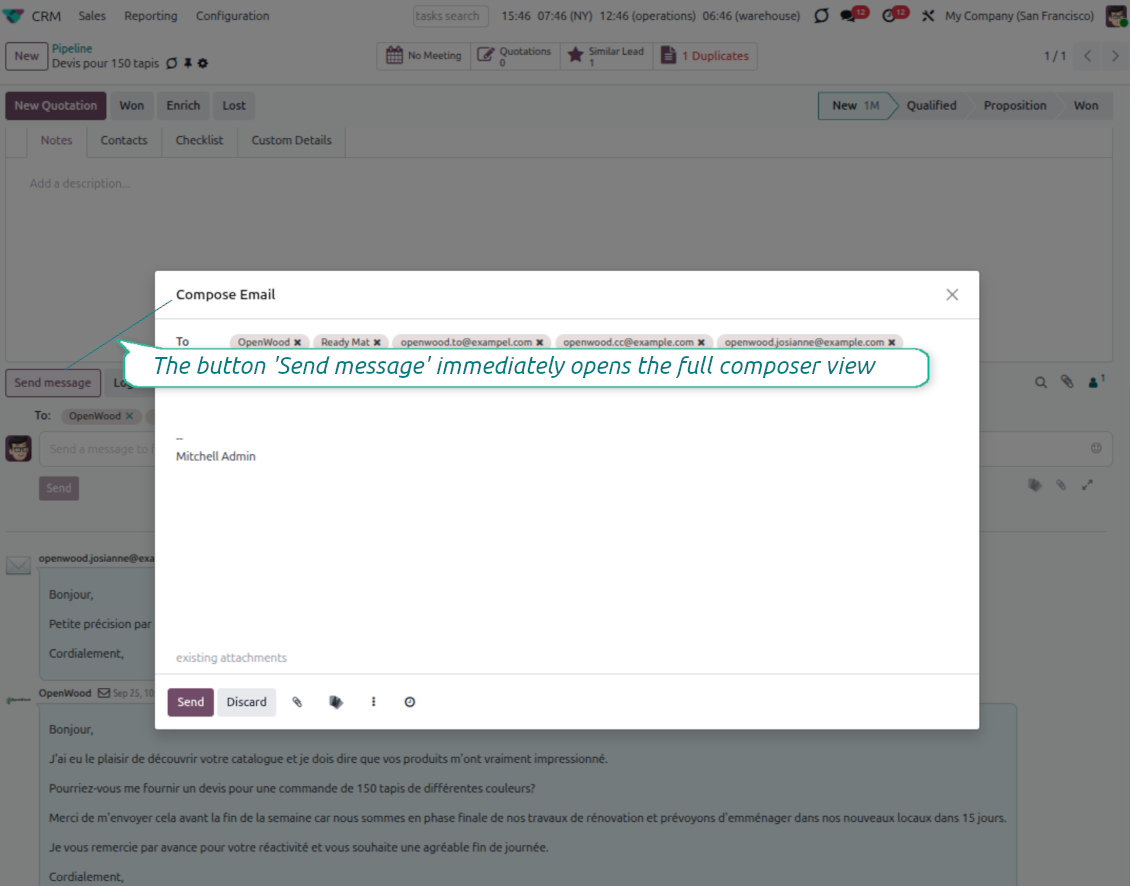 Instant access to Odoo full-featured composer