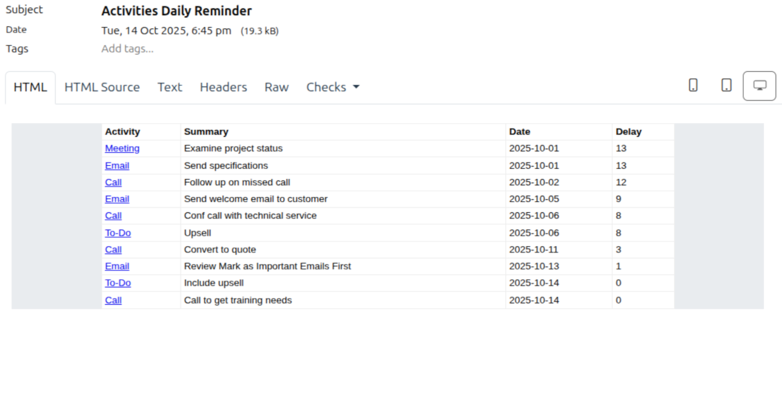 Odoo activities reminder