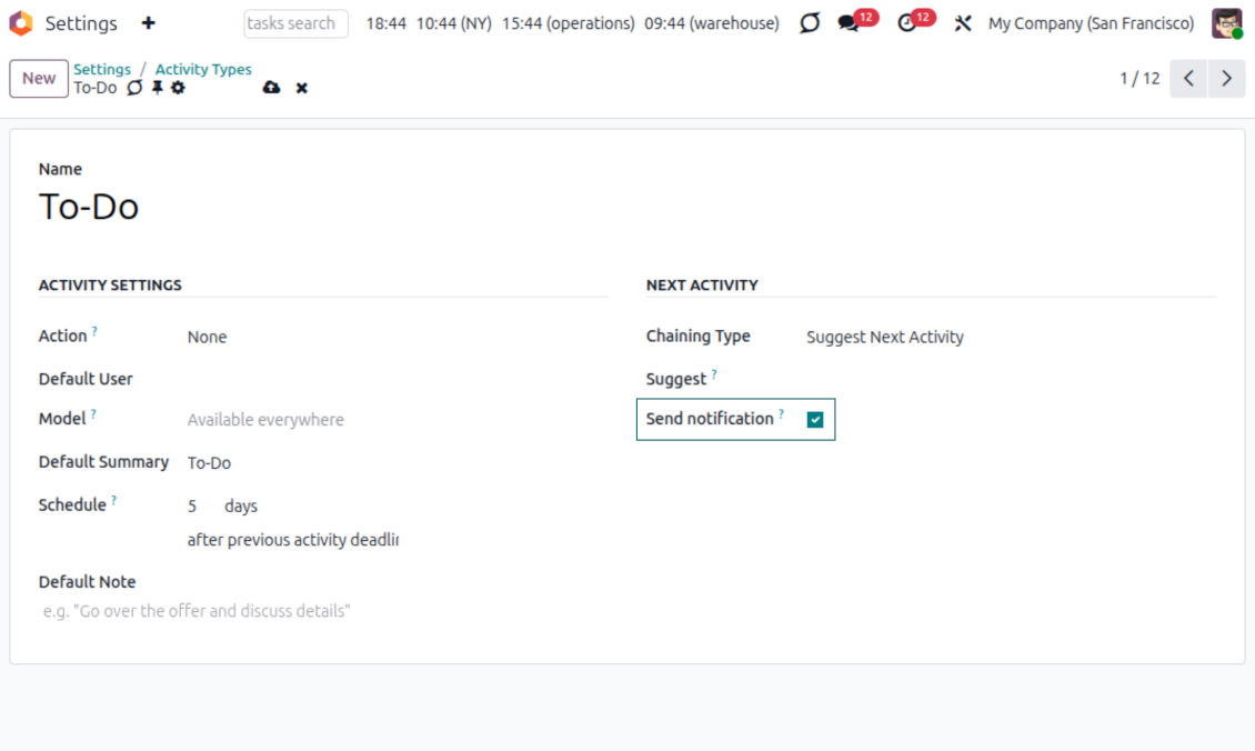 Activity types for reminders