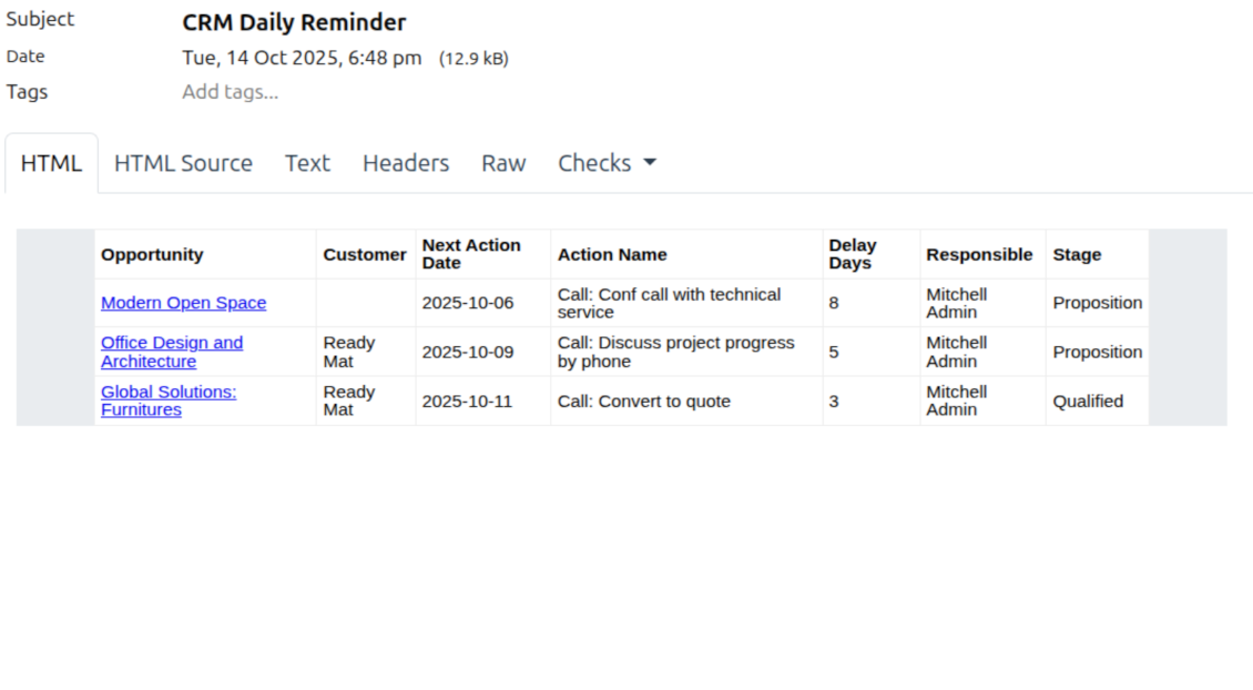 Odoo CRM reminder