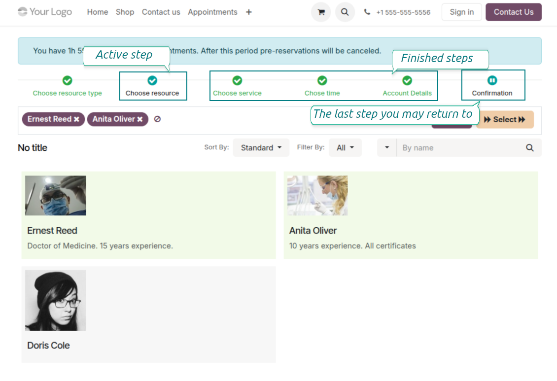 Interactive booking: progress bar