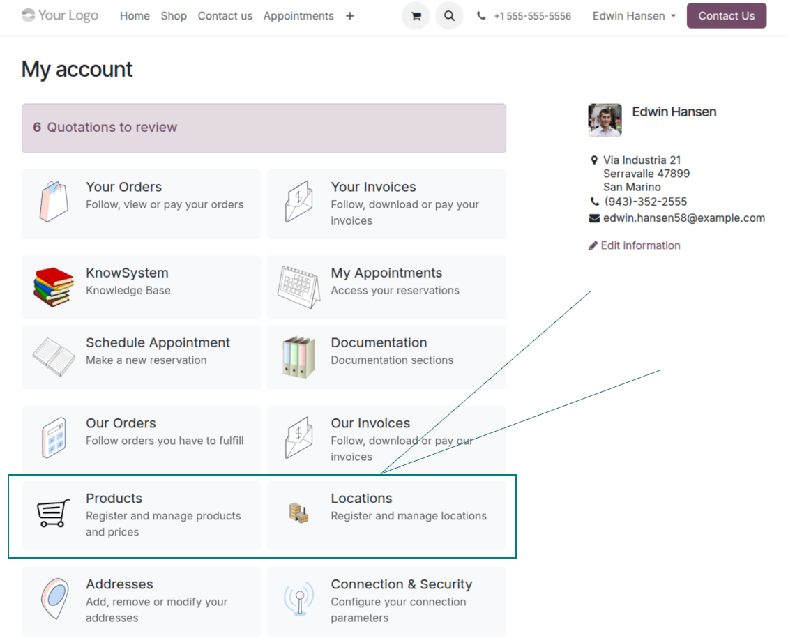 Vendor Products Portal home page in Odoo