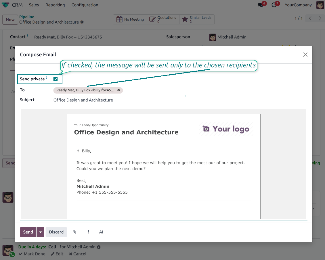 Odoo: compose an internal message