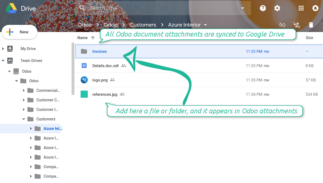 Odoo attachments as Google Drive files