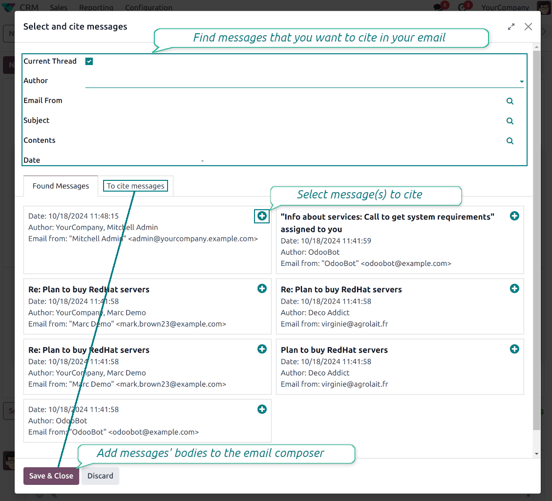 Odoo messages search wizard