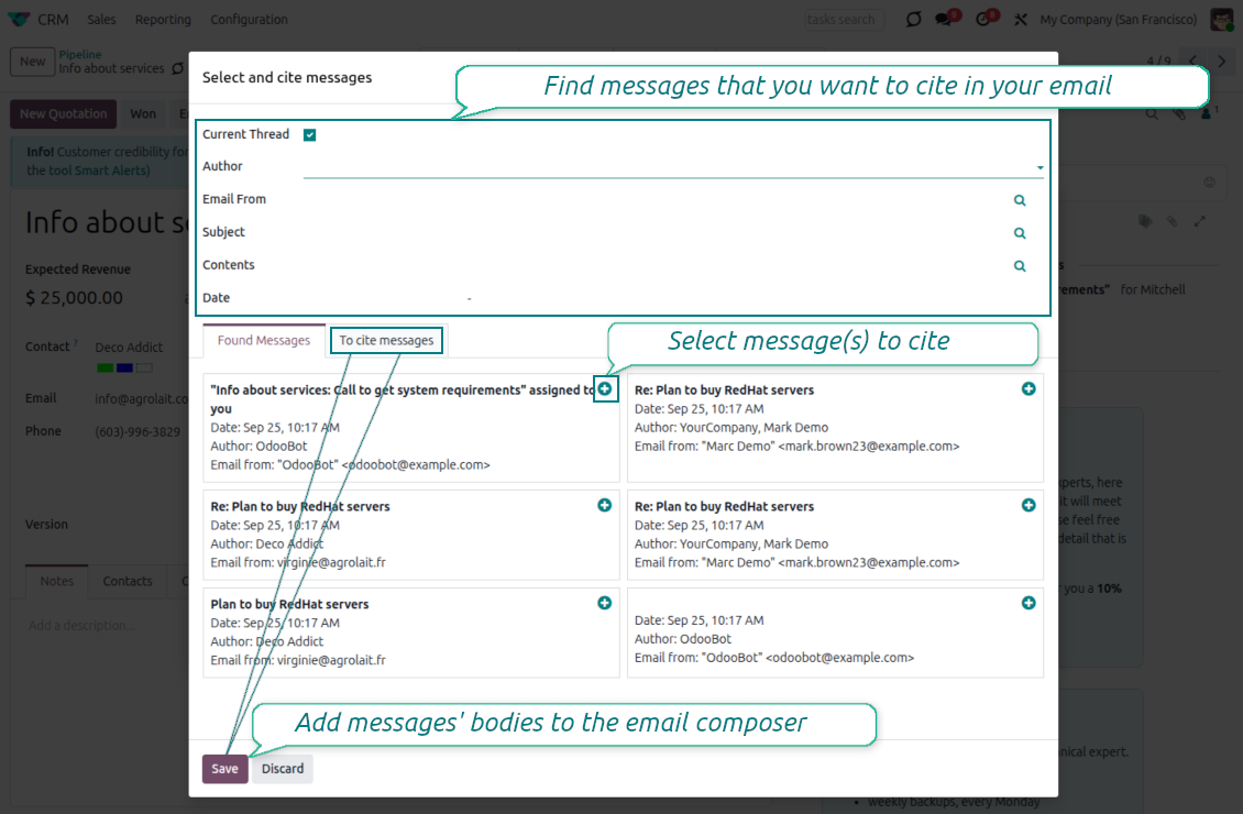Cite Message wizard with filters for author subject and dates