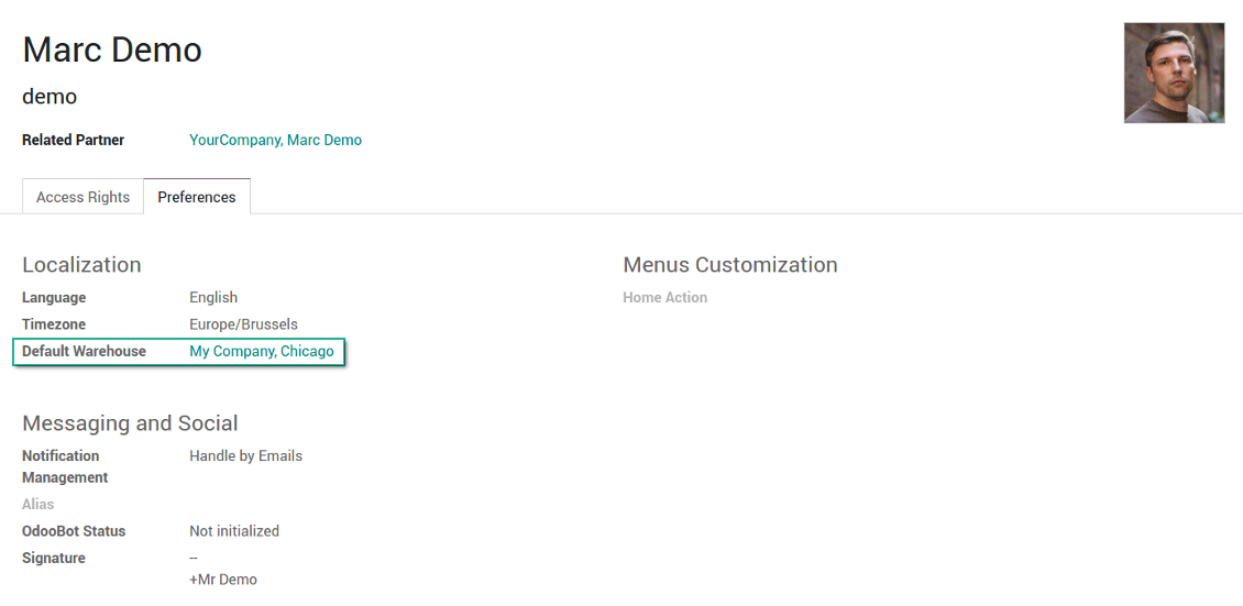 Apply warehouses per users