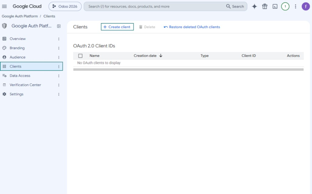 Google Auth Platform: the Clients page