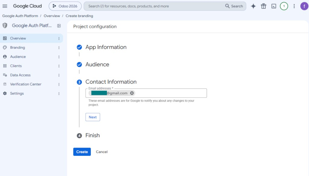 Entering Google developer contact information