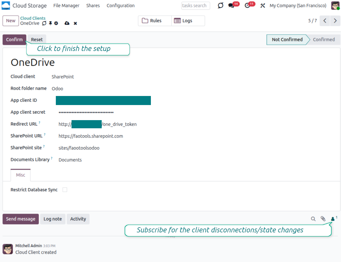 Configure Odoo for OneDrive / SahrePoint