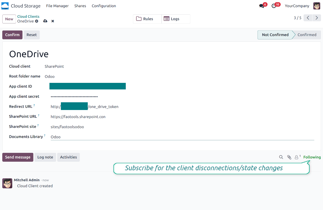 Configurați Odoo pentru OneDrive / SharePoint