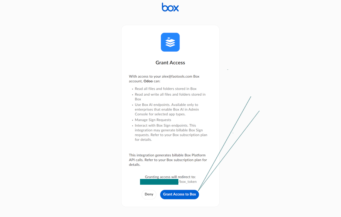 Autorizați Odoo în Box să citească și să scrie fișiere și foldere prin integrare