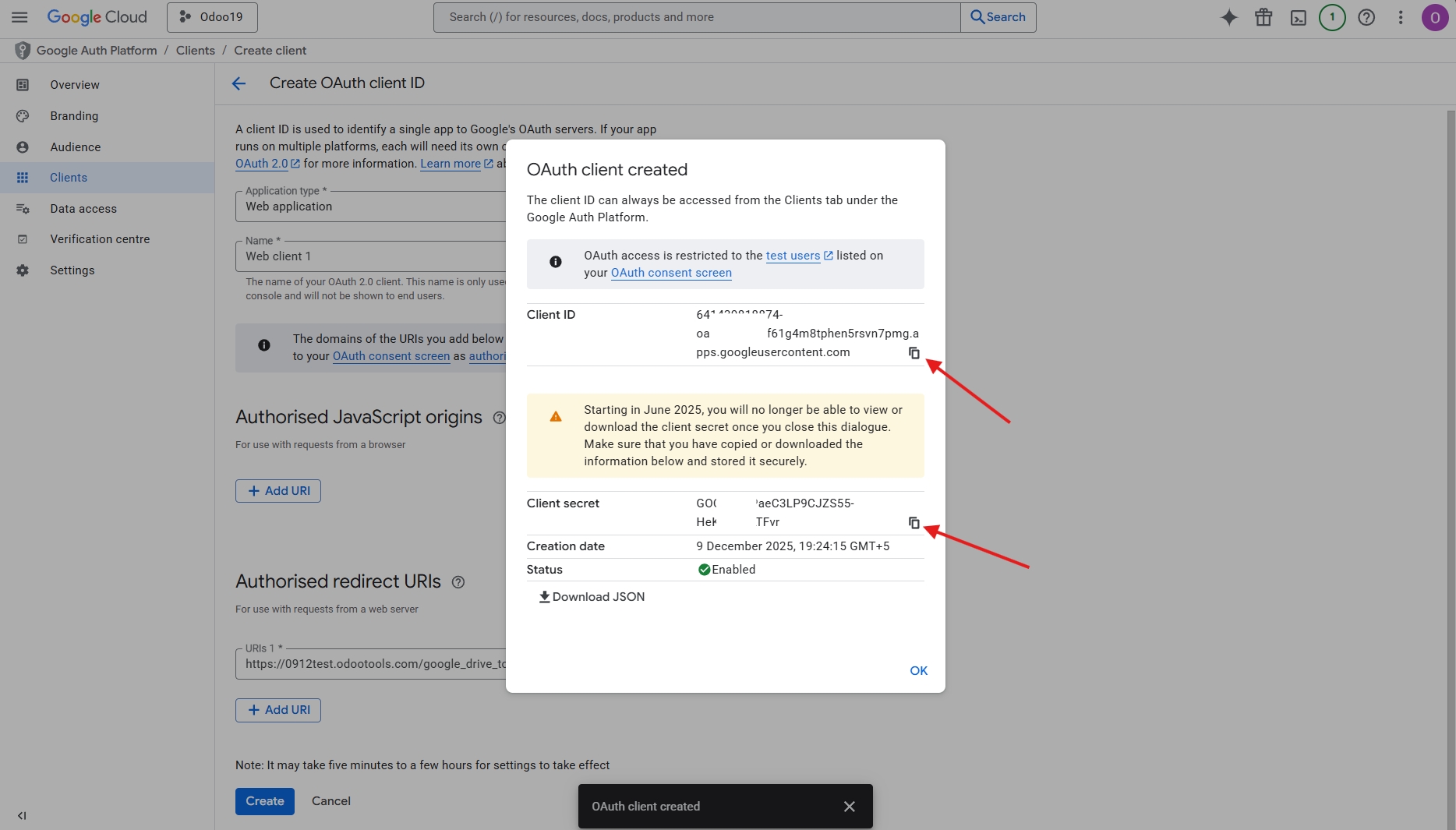 Insert the redirect URL