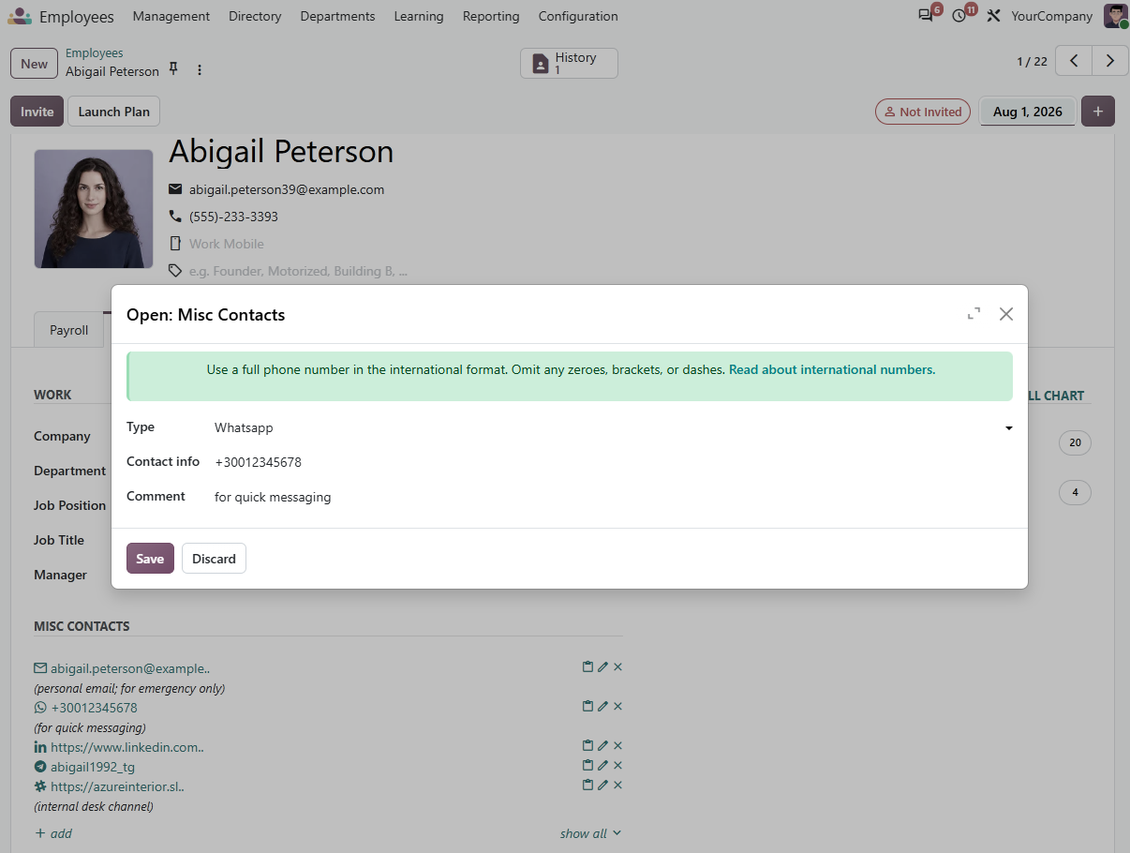 HR extra contact record: create and edit
