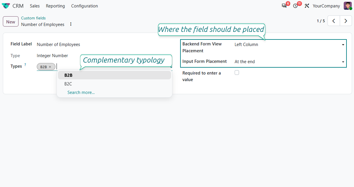 Custom fields depend on CRM lead types