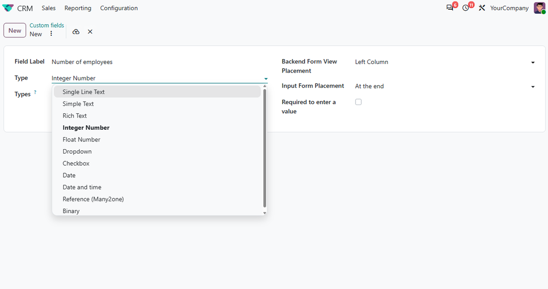 Custom field types for Odoo opportunities