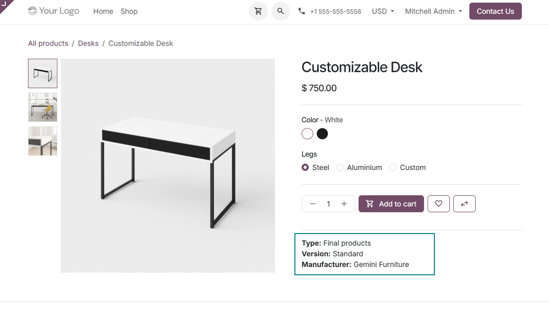 Product e-commerce custom fields