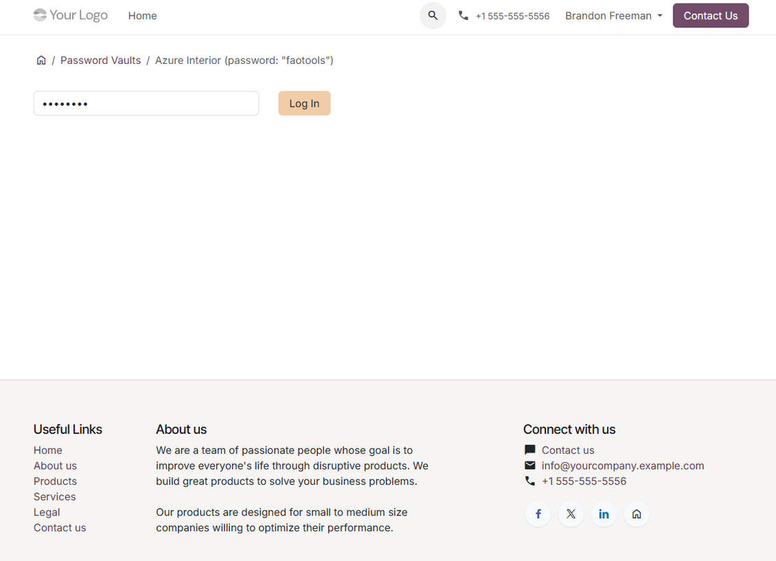 Portal vault security settings showing password protection for shared customer credentials