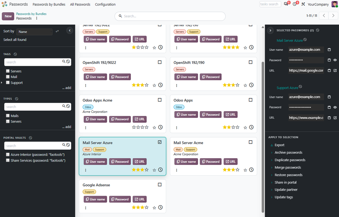 Odoo wizard for inviting portal contacts when sharing selected password vault credentials