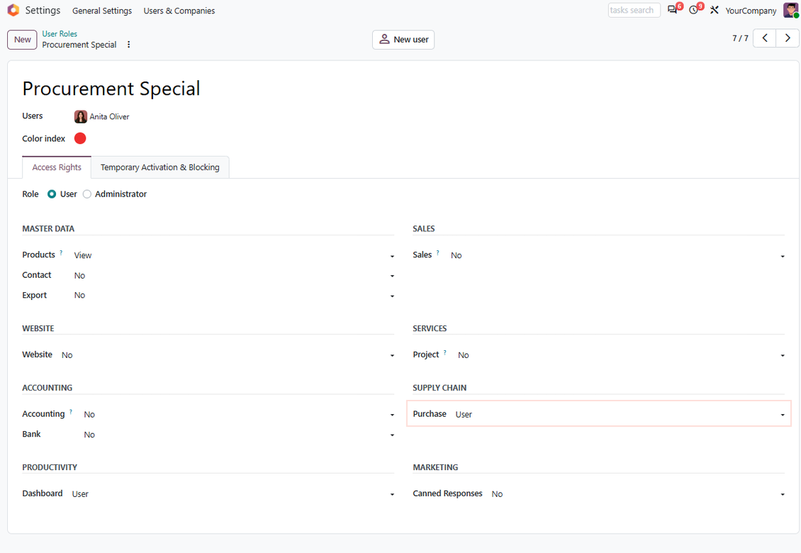 Odoo security role update applying access rights to multiple users