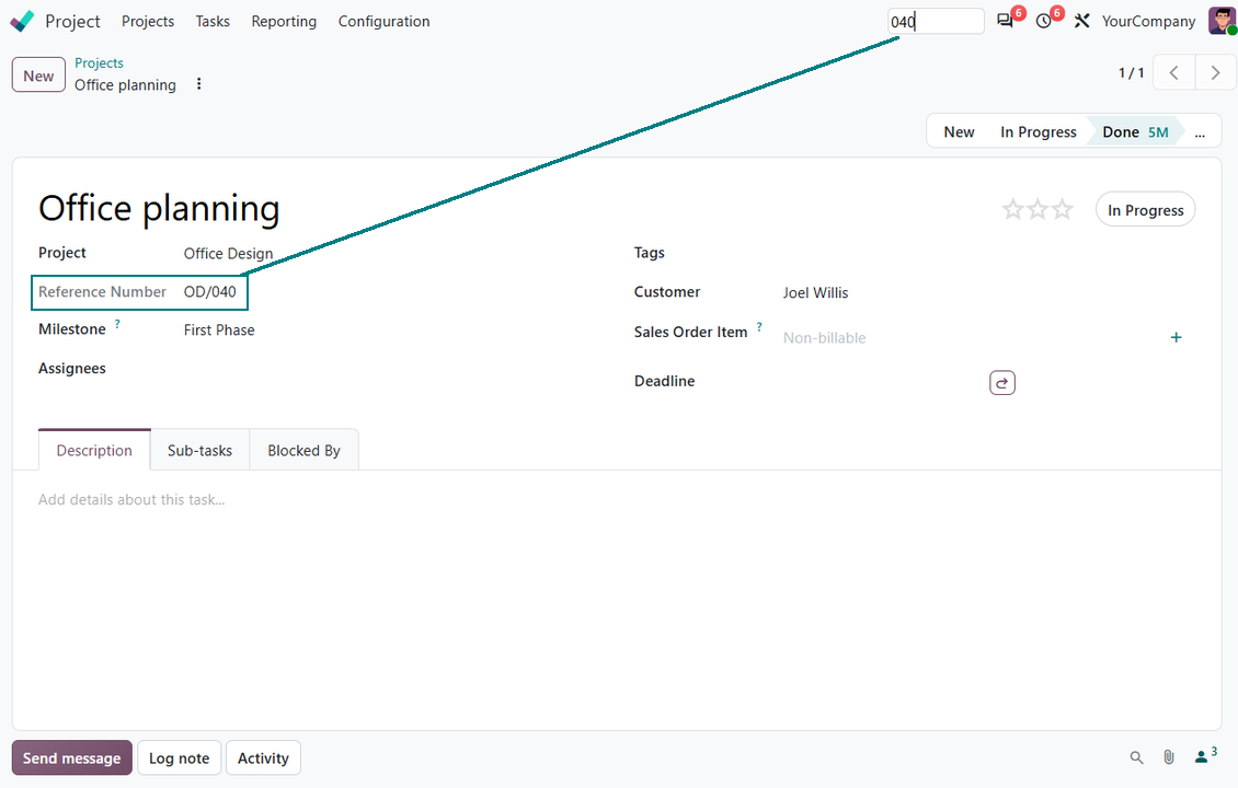 The quick search for Odoo tasks by number
