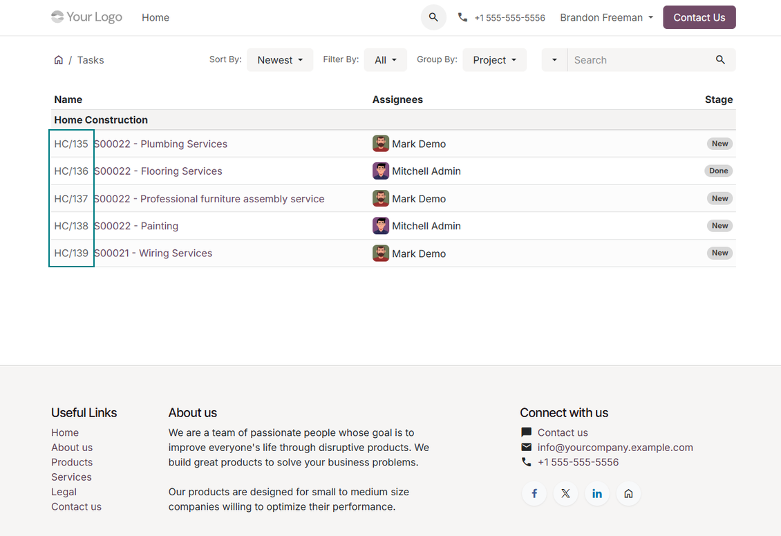 Portal list of tasks: numbering