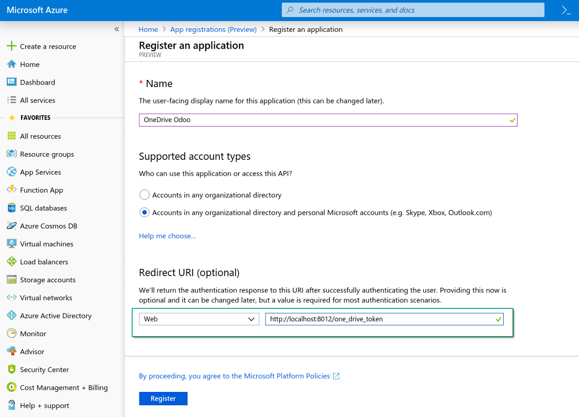 Aplikasi untuk menghubungkan Odoo dan Azure (OneDrive / SharePoint)