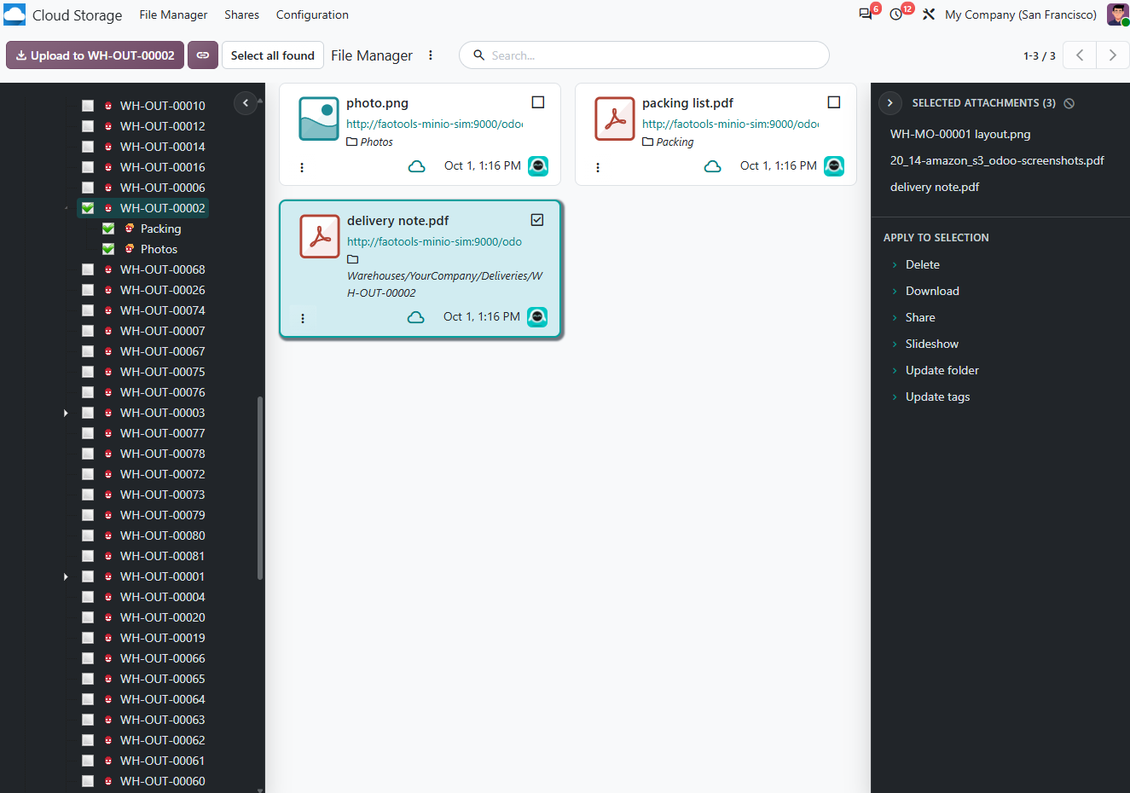 Synchronize Odoo folders with  MinIO buckets