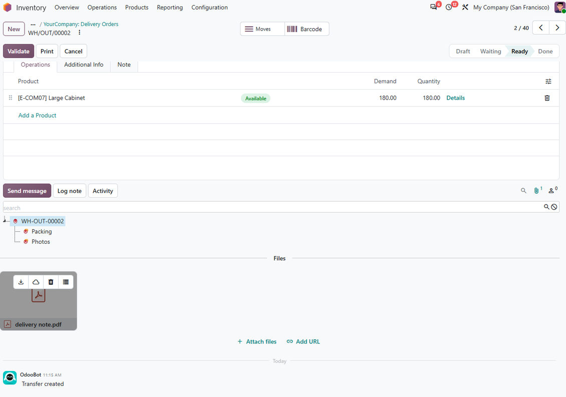 Odoo attachment box showing files synchronized with a MinIO S3 bucket from Odoo records