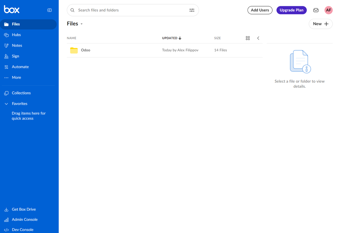 Box root folder containing the Odoo synchronization folder