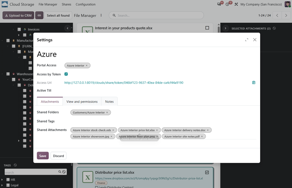Berkas dan folder Odoo untuk dibagikan