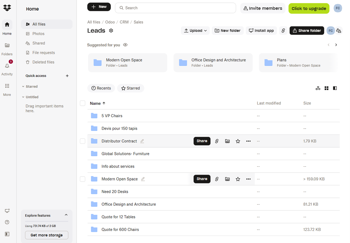 Dropbox subdirectories