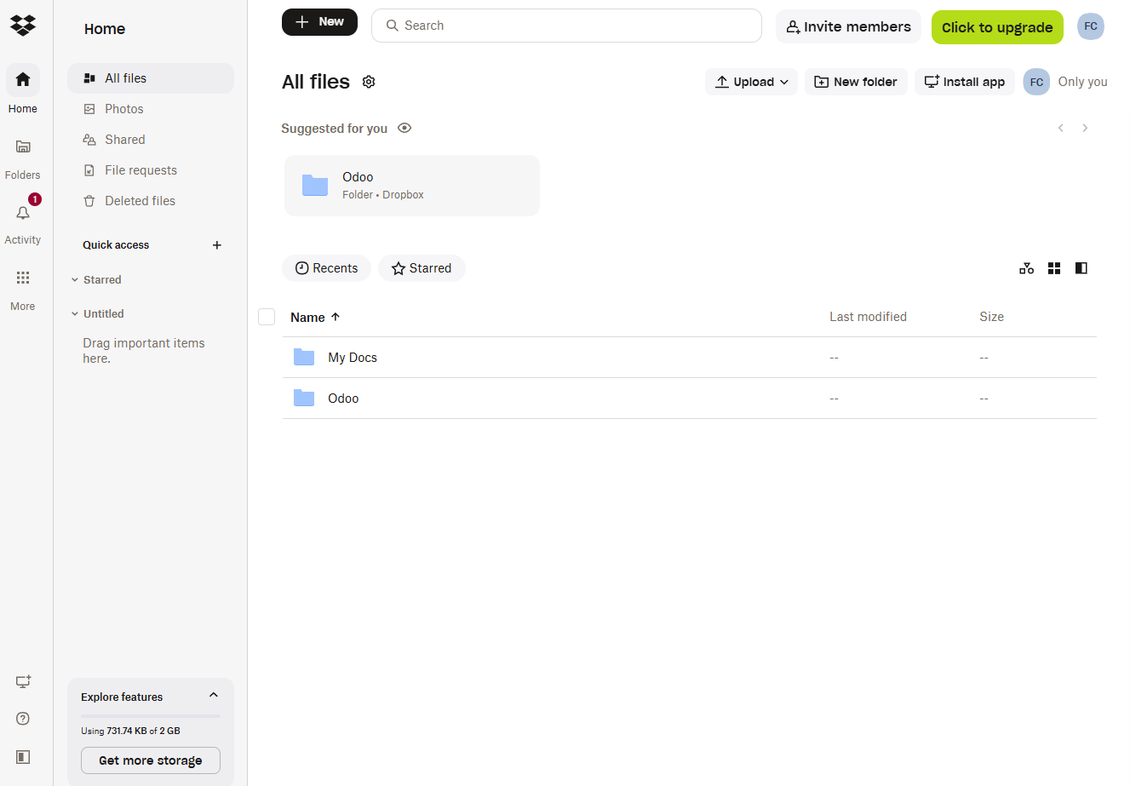 Odoo's root folder is in Dropbox