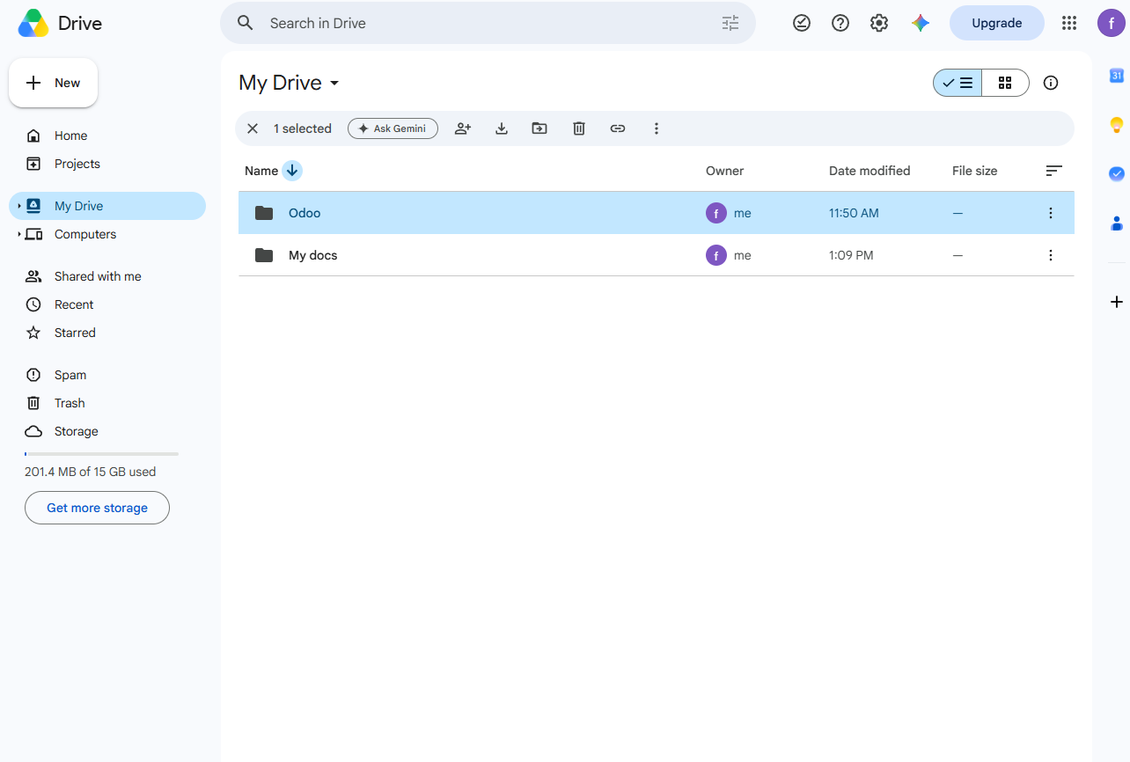 Odoo's root folder is in Google Drive