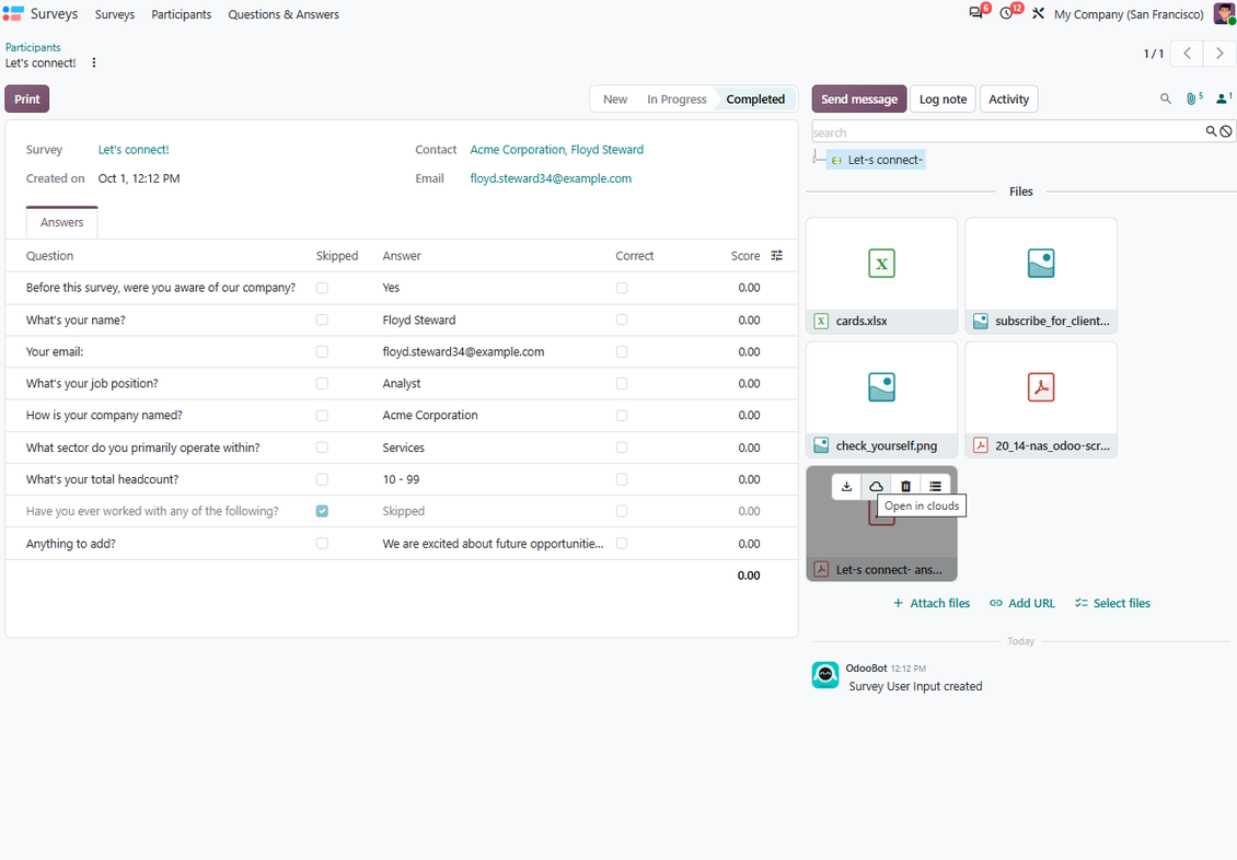 Casella allegati Odoo con file sincronizzati con Synology, QNAP, TrueNAS o NAS WebDAV
