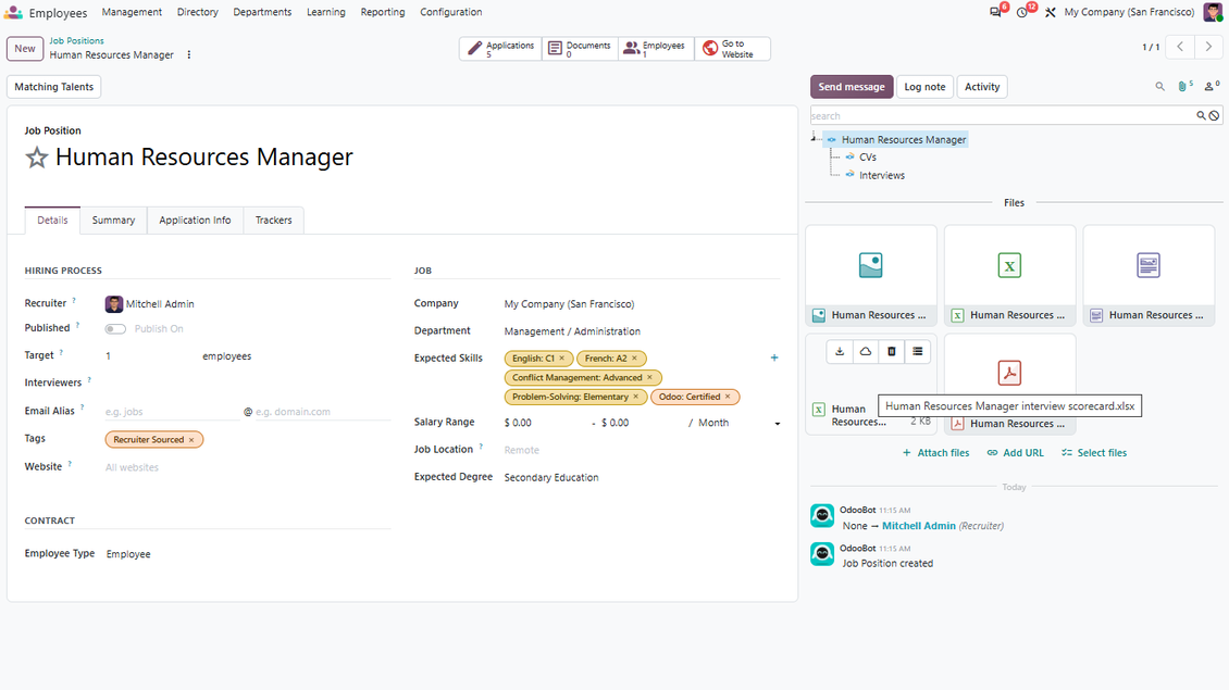 Odoo attachment box showing files synchronized with ownCloud or Nextcloud for self-hosted document storage
