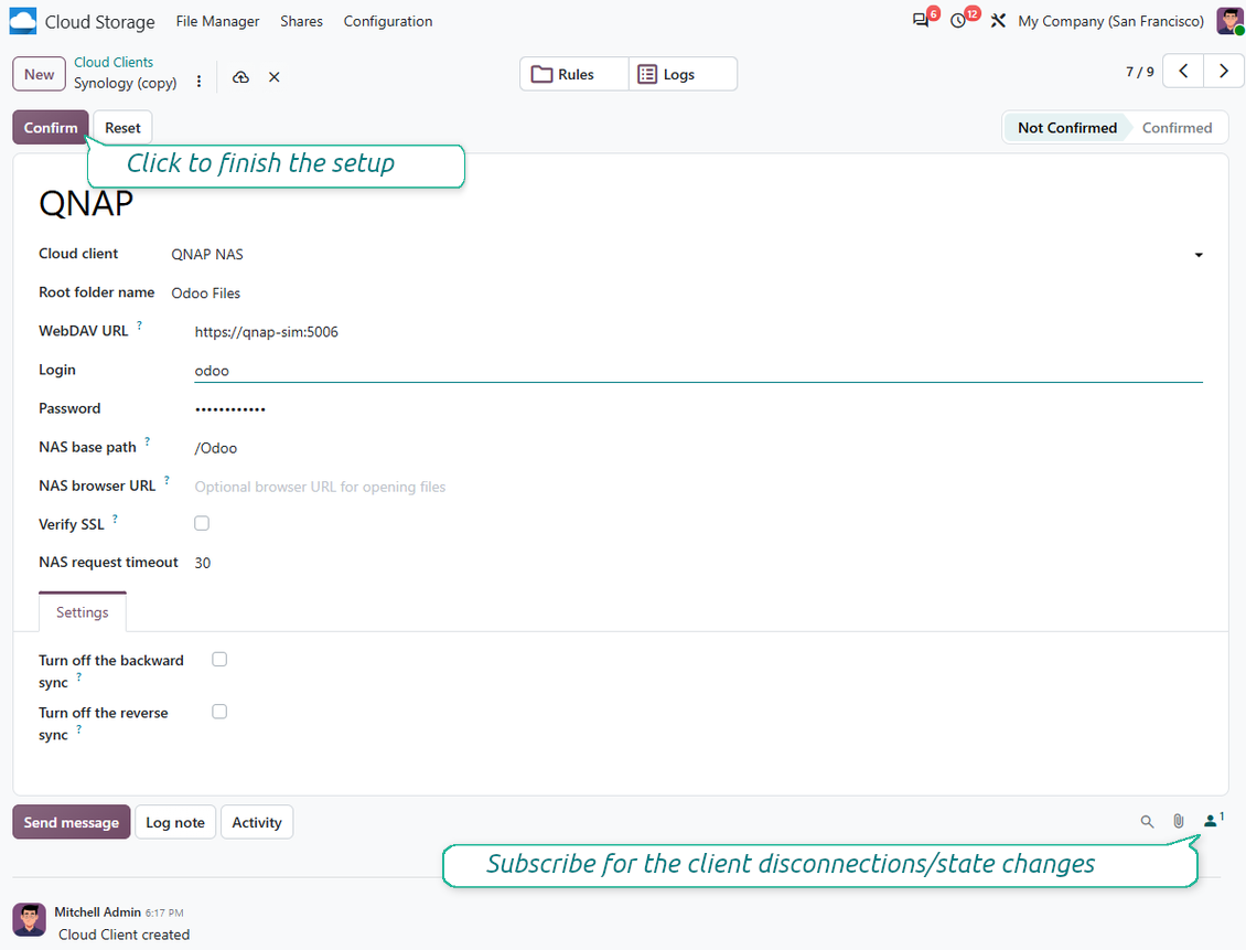 QNAP Odoo connection