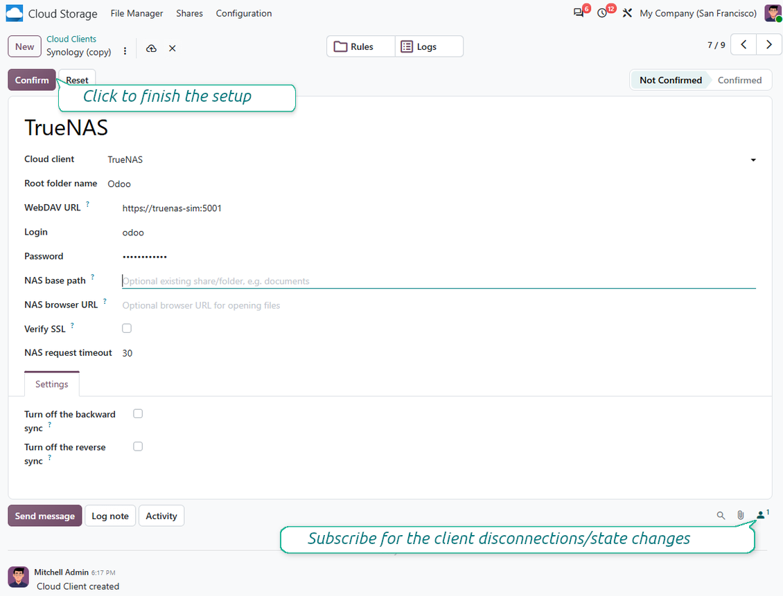 TruenNAS Odoo integration