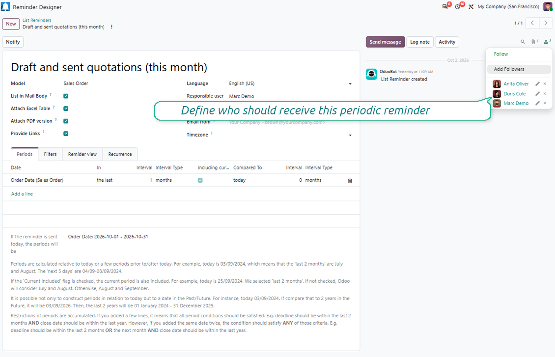 Odoo list followers