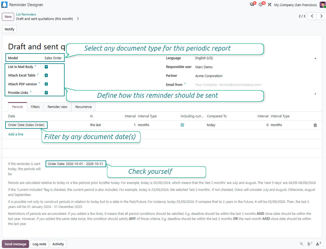 Odoo lists reminder relative periods