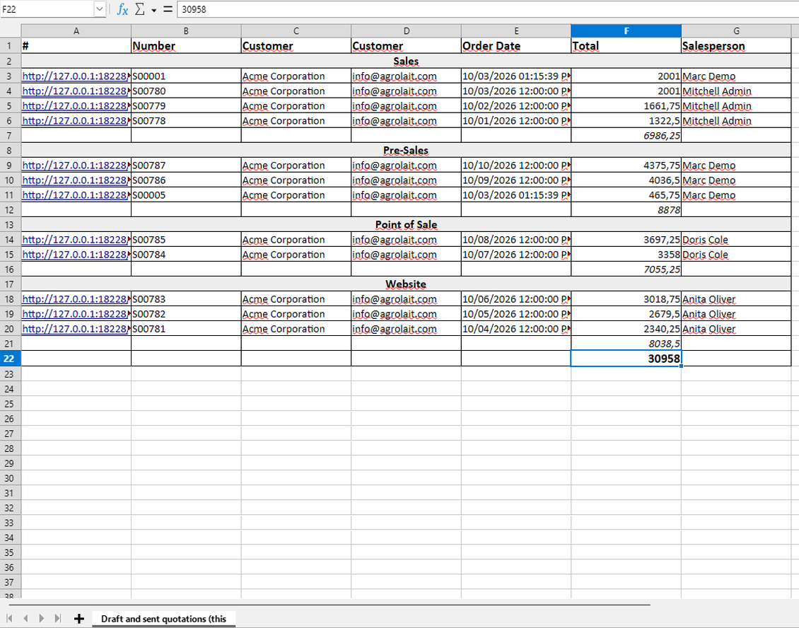 XLSX table attached to a reminder